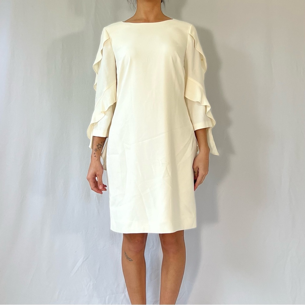 Antonio Melani Bjorn Ivory Sheath Dress Ruffle Sleeve Vanilla Size 6